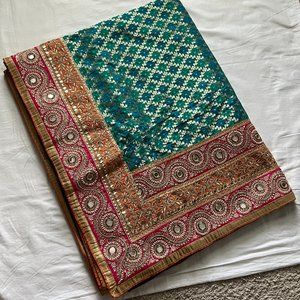 Brand new silk saree with handwork blue pink orange gold